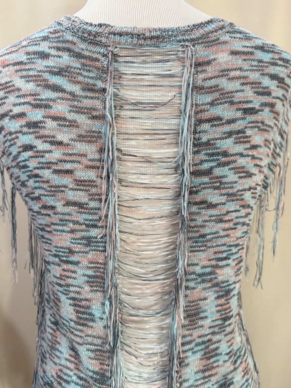 Rare BOHO-CHIC Fringe Top with See-Through Back. Festival Fun! SZ Med Y2K